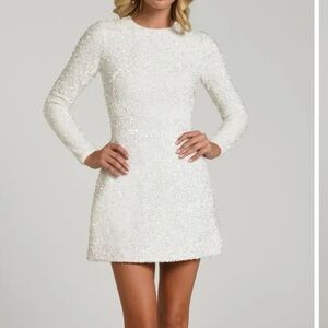 Elegant White Sequin Mini Dress
